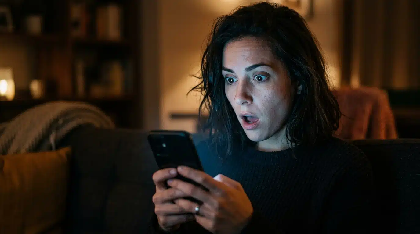Homme regardant un écran de smartphone dans le noir