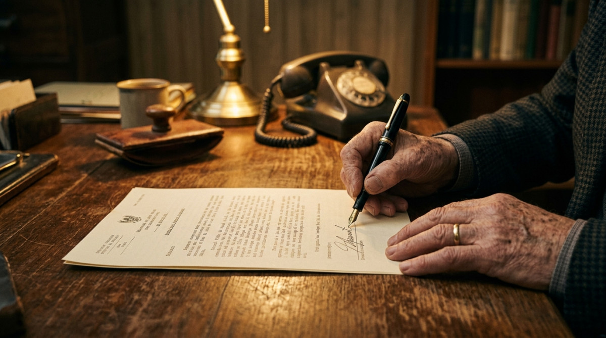 Signature d'un contrat historique à la lumière dorée