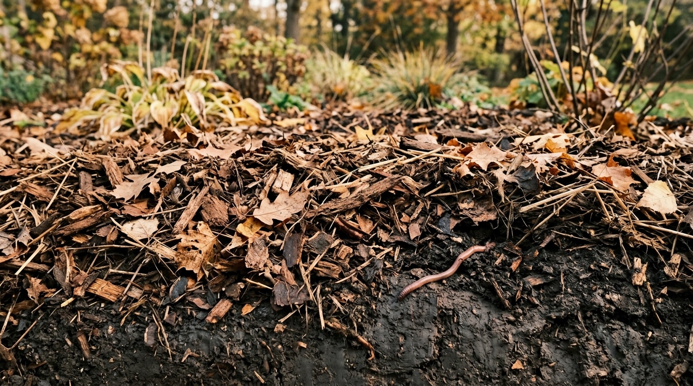 Paillage épais étalé sur sol argileux de potager