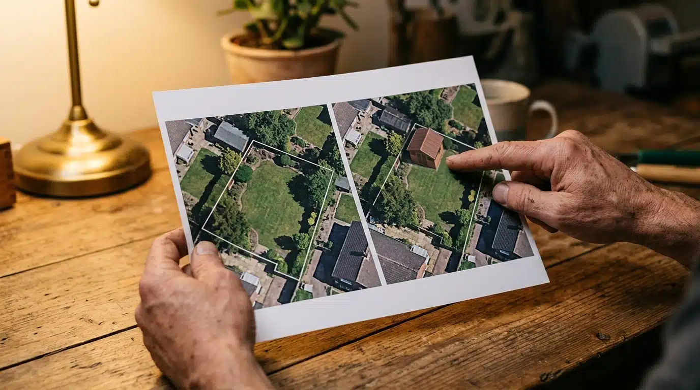 Comparaison satellite d'un jardin avant et après construction