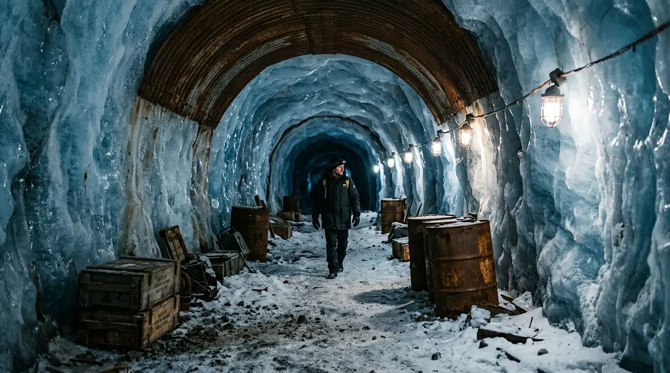 Tunnel militaire abandonné creusé dans la glace