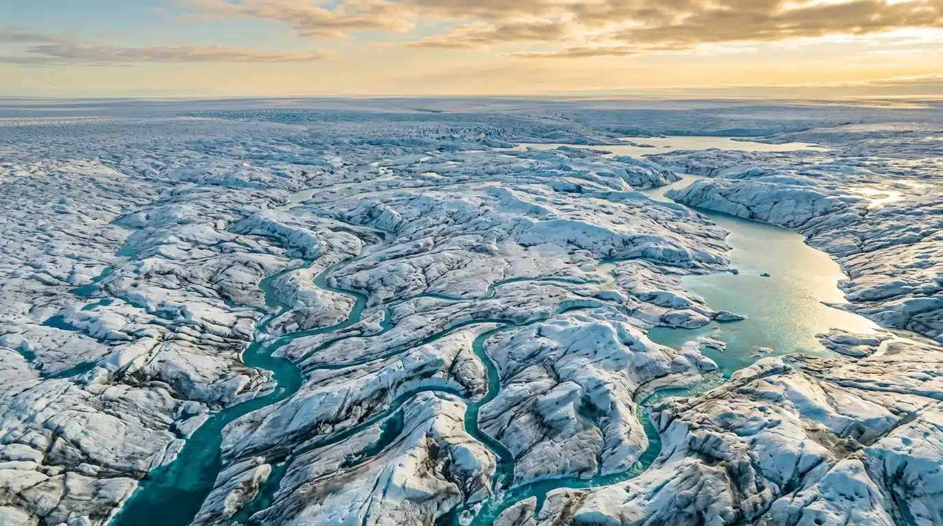 Fonte de la calotte glaciaire du Groenland vue d'en haut
