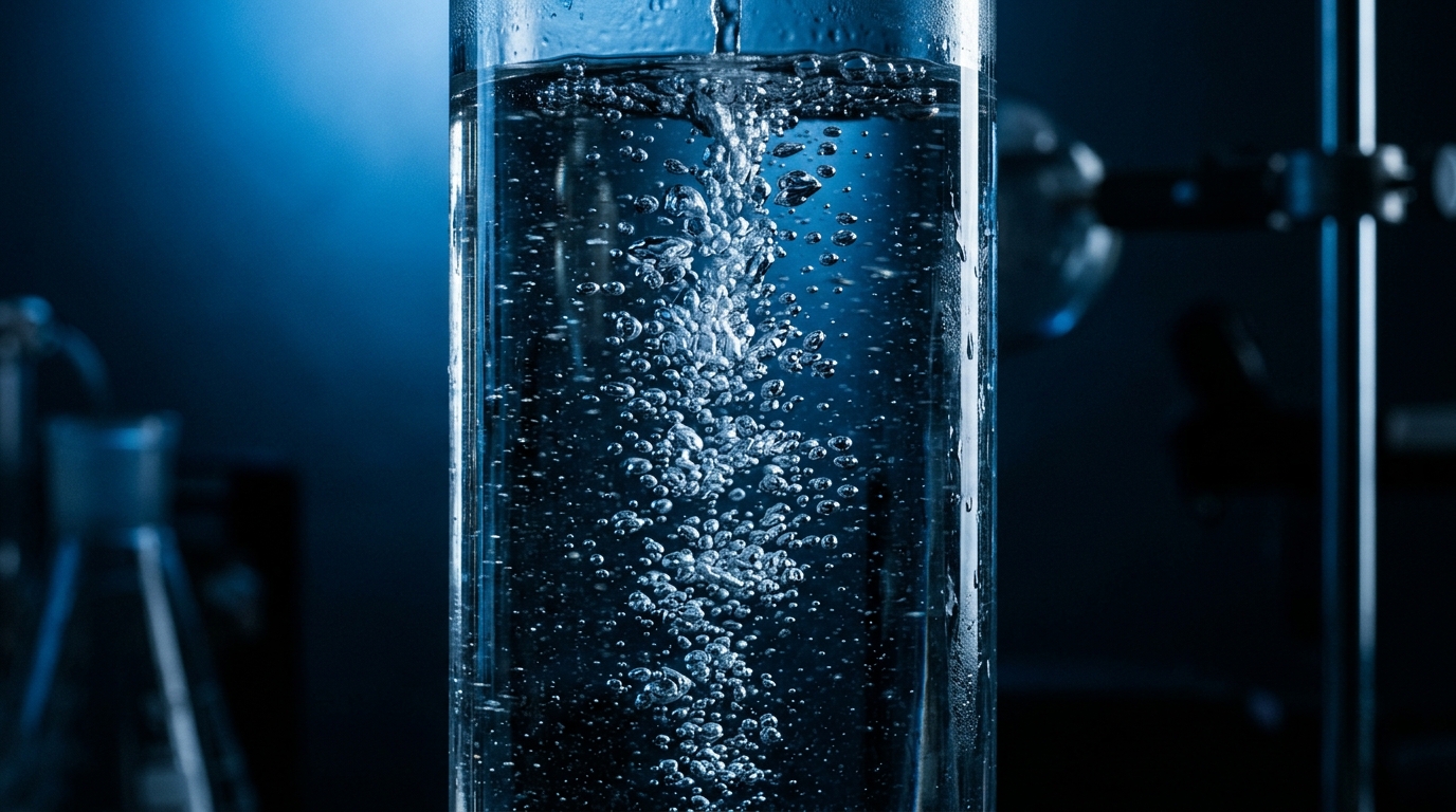 Bulles de gaz carbonique remontant dans une eau sombre
