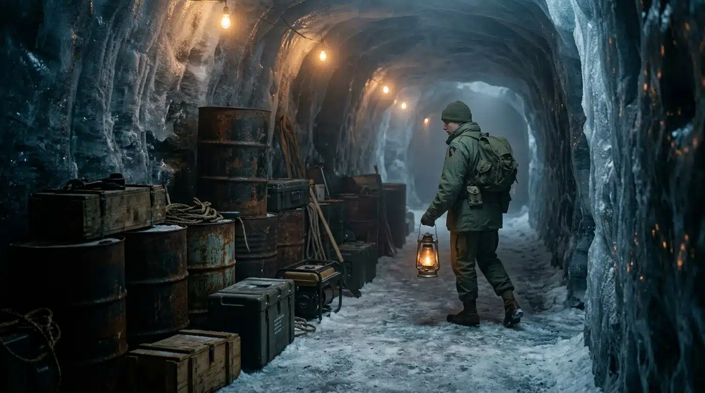 Reconstitution d'un tunnel militaire souterrain sous la glace en 1960