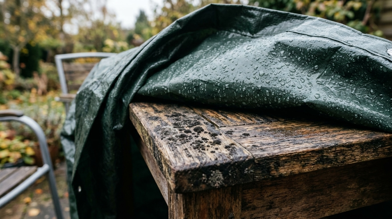 Traces de moisissure sur bois de table de jardin