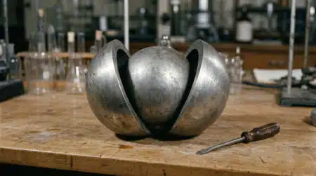 Sphère de plutonium entre deux demi-coques de béryllium avec tournevis