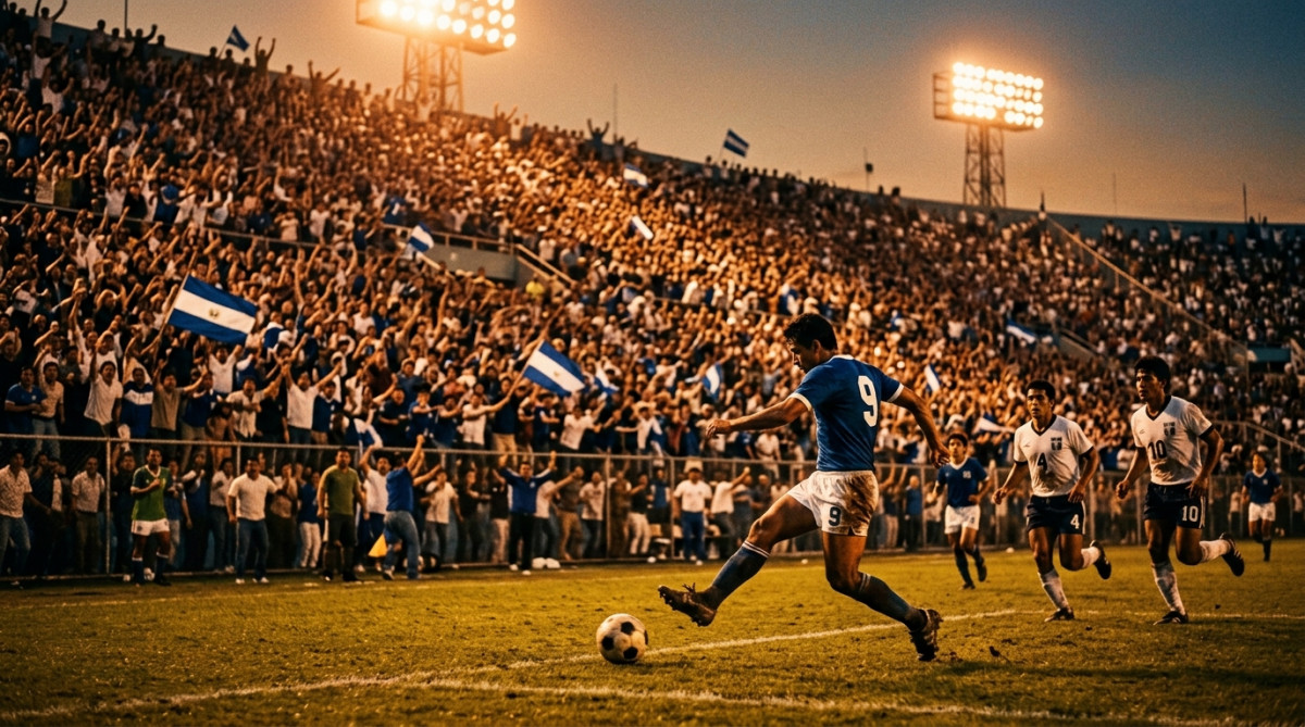 Stade de football illuminé lors du match Salvador Honduras 1969