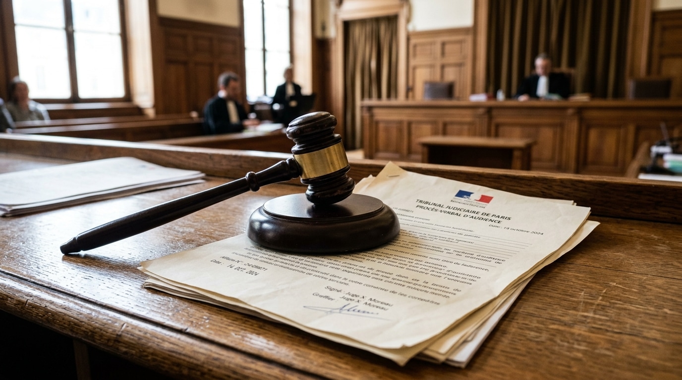 Marteau de juge posé sur des documents juridiques