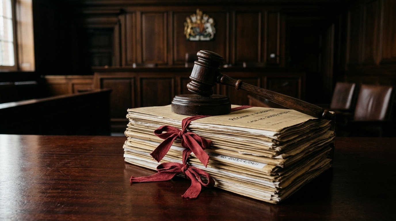 Marteau de juge posé sur des dossiers judiciaires