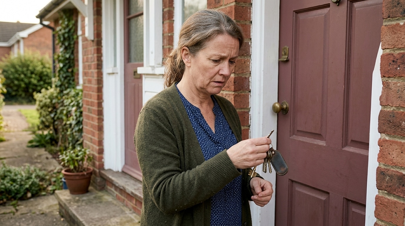 Personne inquiète face à une porte fermée à clé