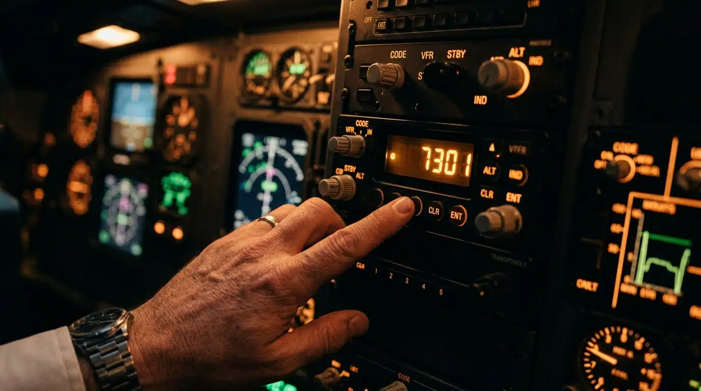 Gros plan sur un transpondeur de cockpit d'avion