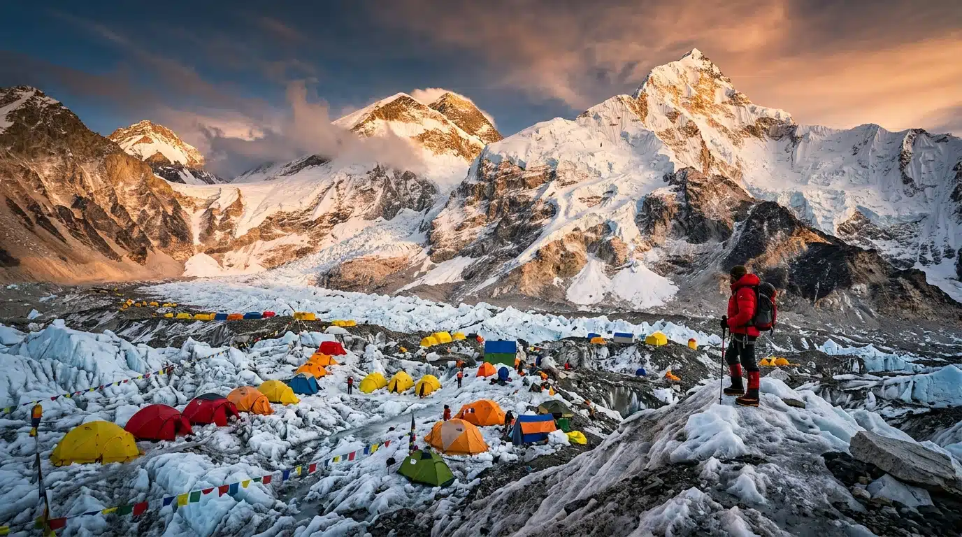 Camp de base sur le glacier du Khumbu à l'Everest