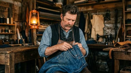 Tailleur du XIXe siècle tenant un rivet de cuivre