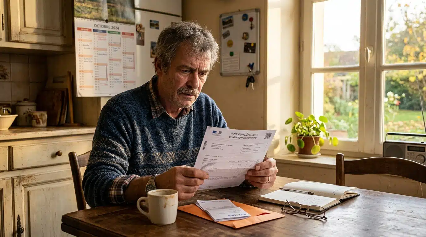 Homme lisant son avis de taxe foncière à table