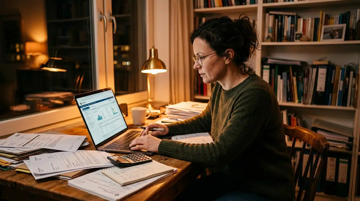 Femme consultant son espace impots.gouv.fr sur ordinateur