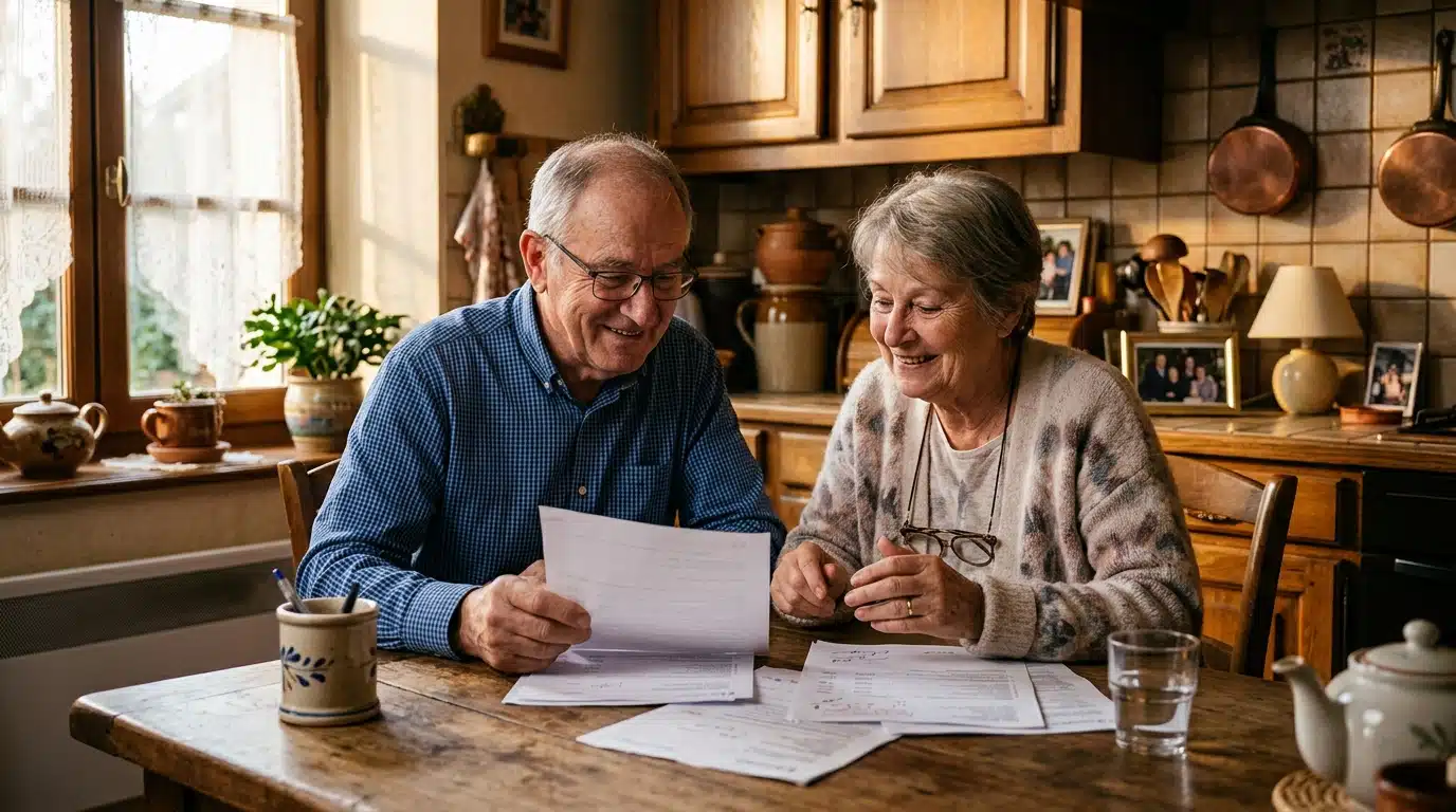 Couple senior vérifiant son avis de taxe foncière