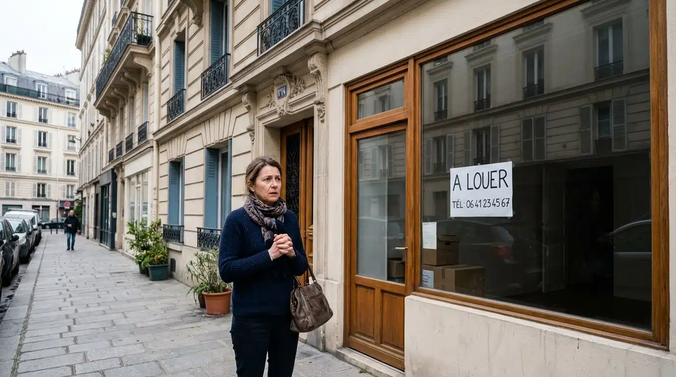 Appartement vacant avec pancarte à louer visible