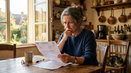 Propriétaire inquiet lisant son avis de taxe foncière