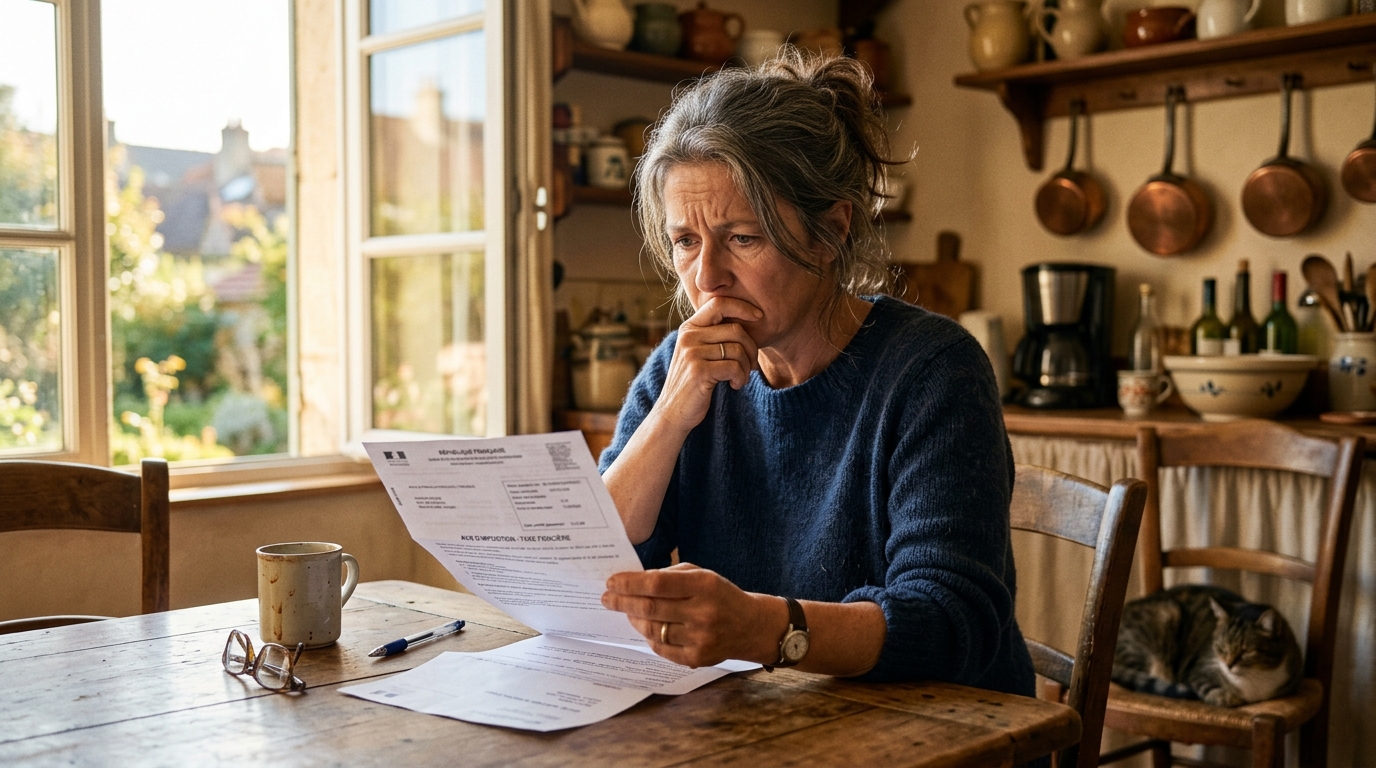 Propriétaire inquiet lisant son avis de taxe foncière