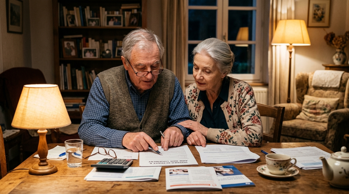 Couple de retraités vérifiant leurs documents administratifs