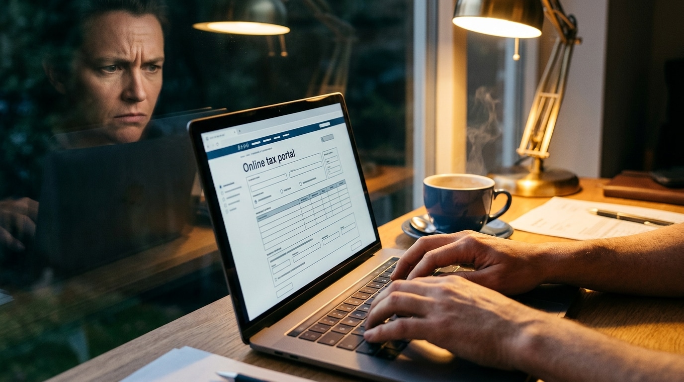 Personne payant sa taxe foncière en ligne sur ordinateur