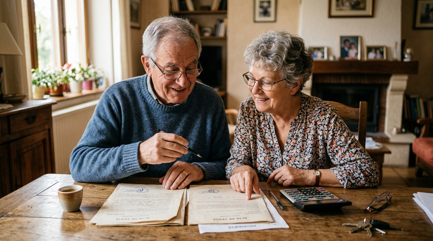Couple de retraités vérifiant une exonération fiscale