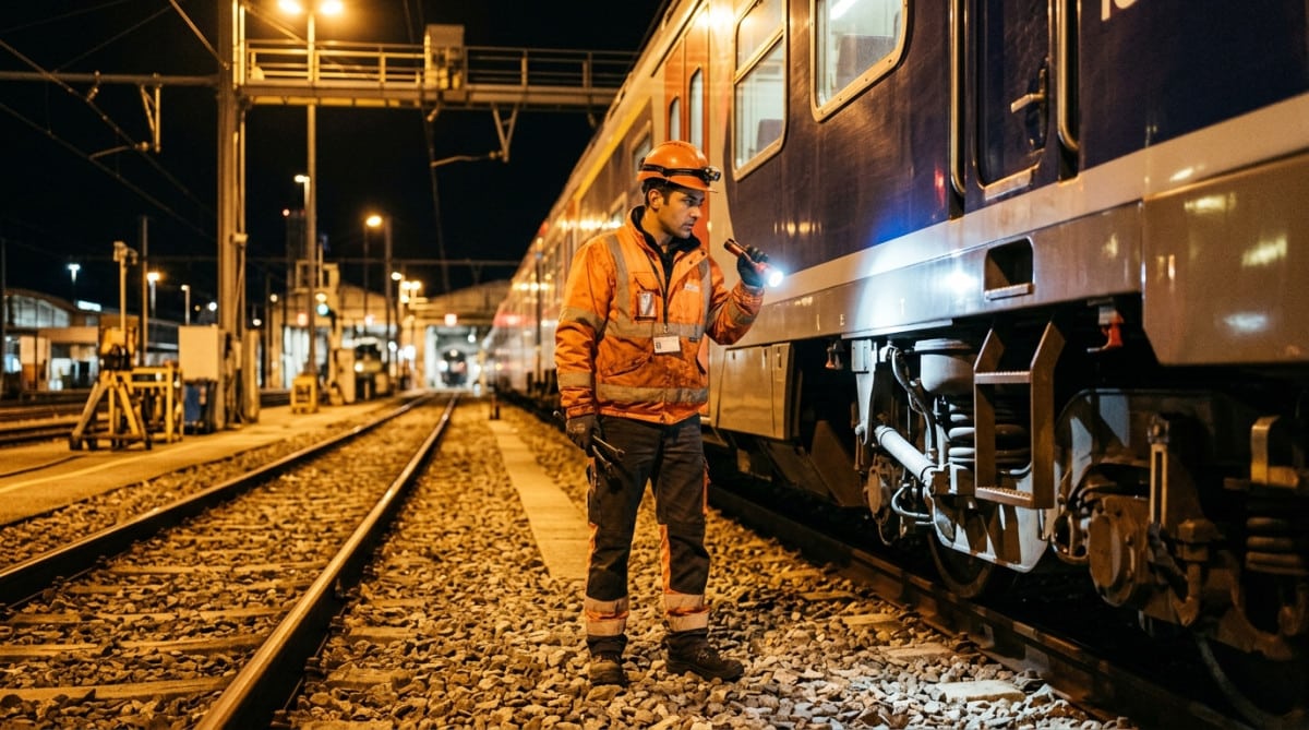 Technicien de maintenance ferroviaire de nuit en gare