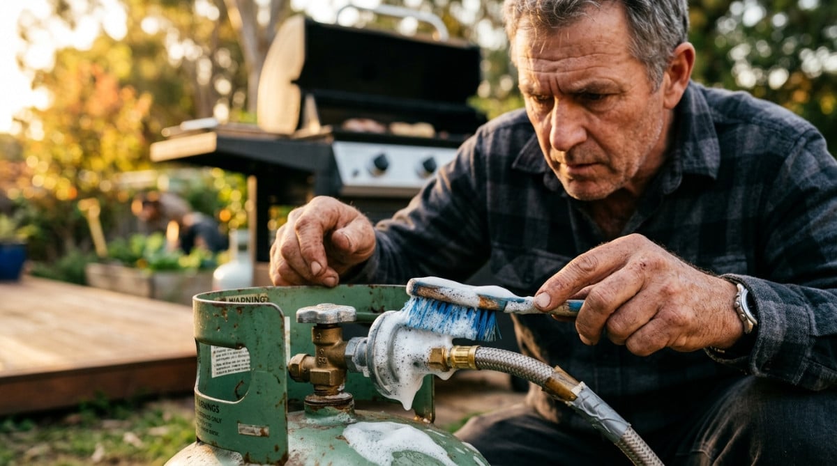 Test eau savonneuse sur raccord bouteille de gaz