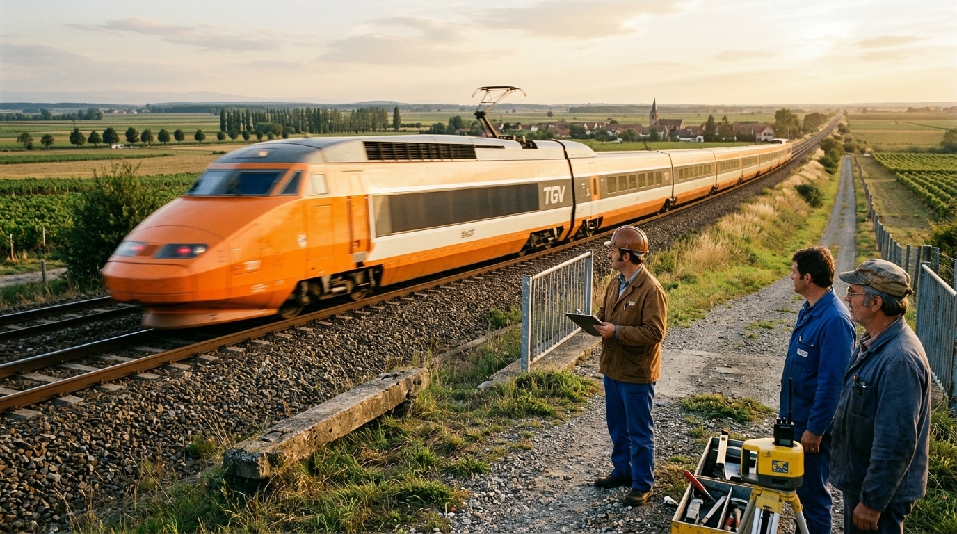 Rame TGV orange lancée sur la plaine d'Alsace