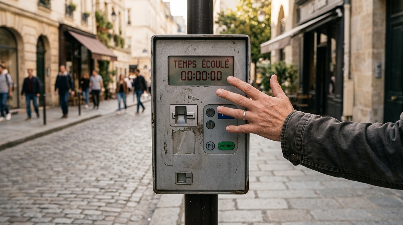 Horodateur affichant un ticket de stationnement expiré