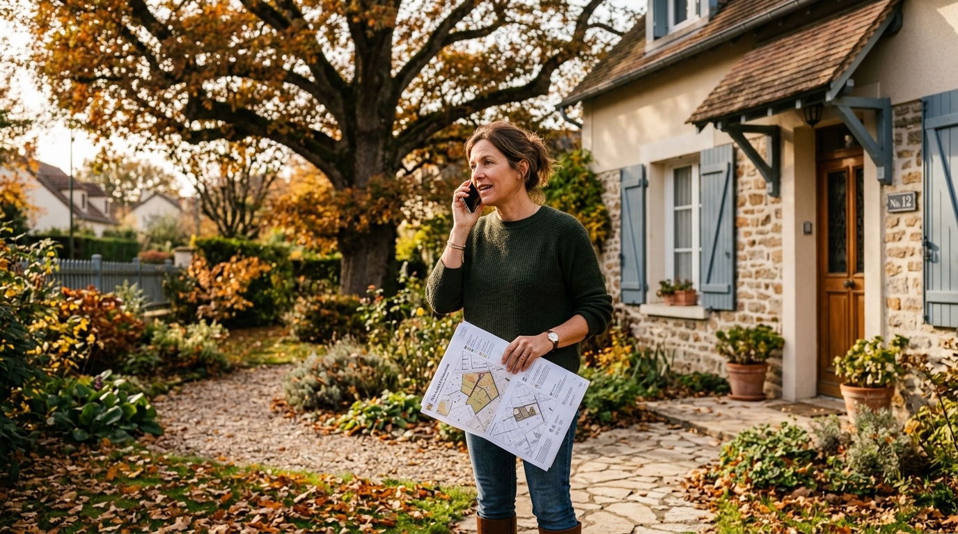Propriétaire vérifiant le PLU avant d'abattre un arbre