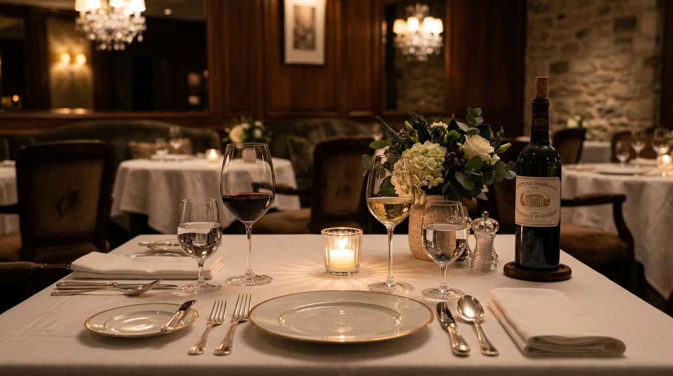 Table de restaurant chic avec verres à vin