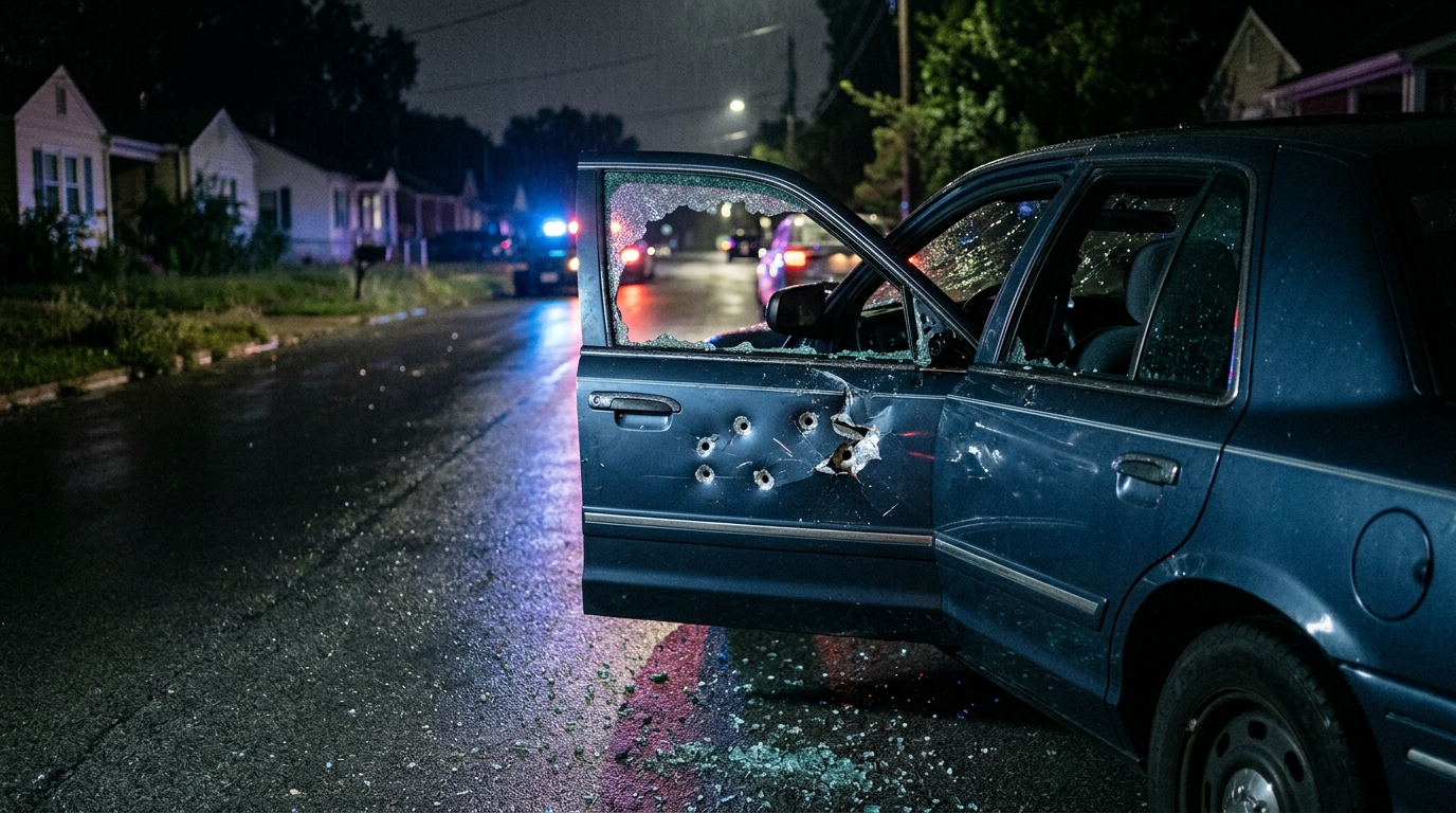 Vitre de voiture endommagée par des impacts de balles