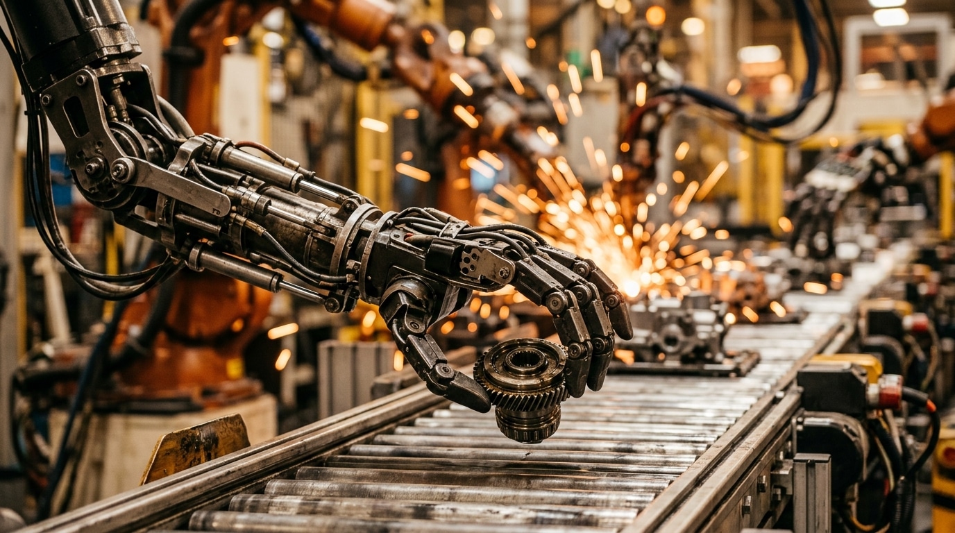 Main mécanique de robot saisissant une pièce automobile