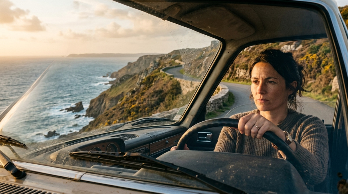 Trajet en voiture sur la côte bretonne isolée