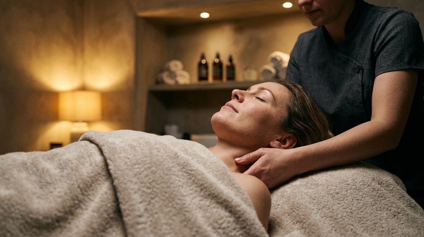 Personne détendue recevant un massage en institut