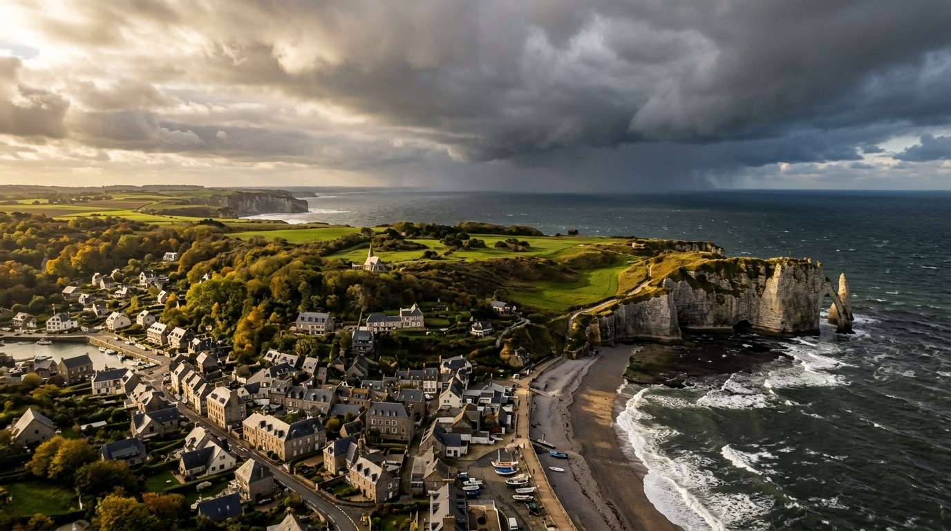 Nuages d'automne menaçants au-dessus d'une côte française