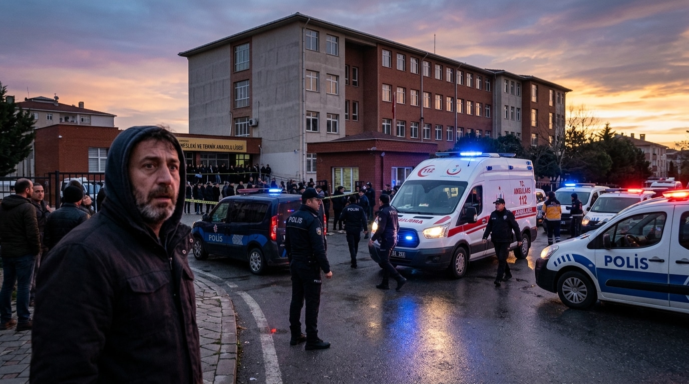 Ambulances et policiers devant un lycée turc
