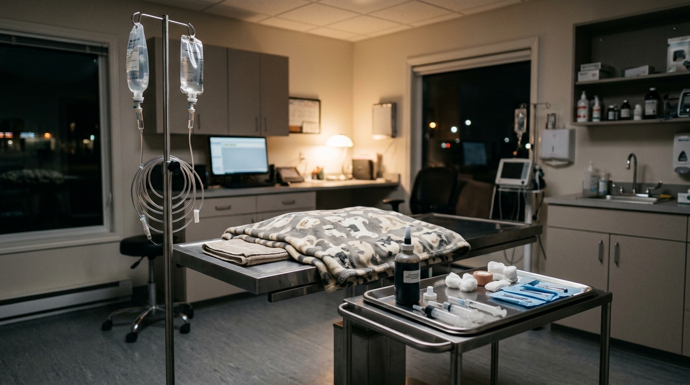 Table d'examen vétérinaire avec perfusion la nuit