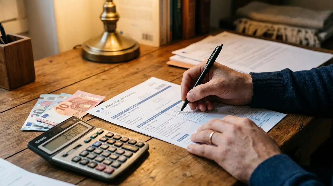 Déclaration fiscale remplie à la main avec des euros