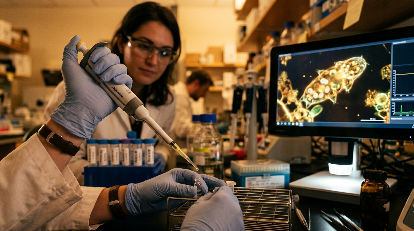 Biologiste manipule l'échantillon du rotifère ranimé