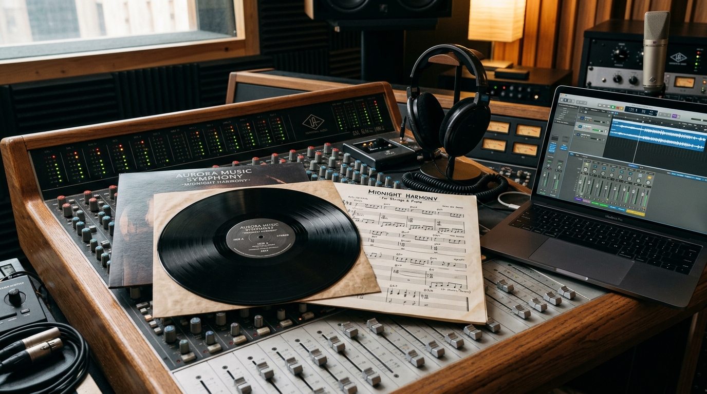 Vinyle et casque audio sur une console de mixage