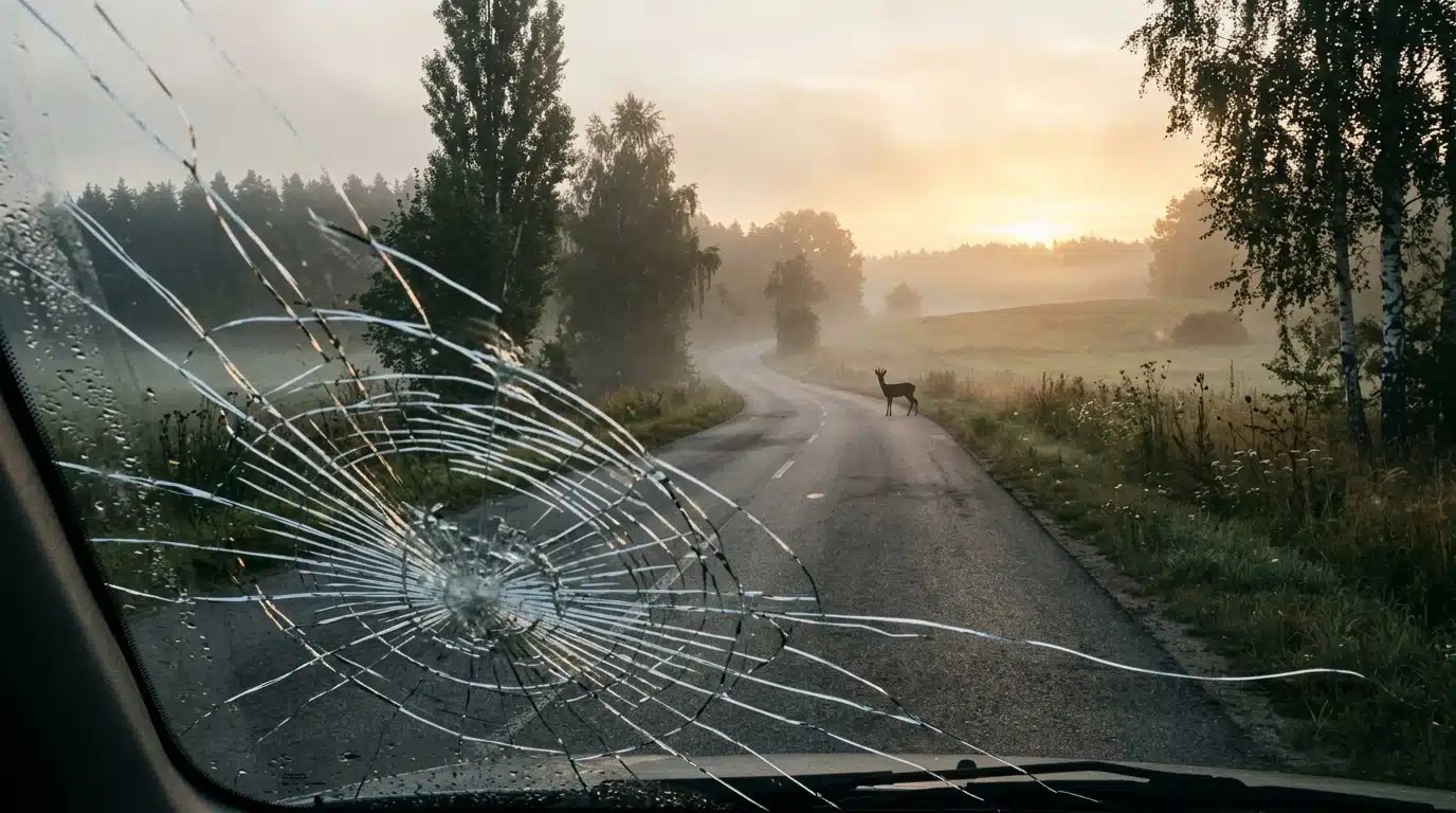 Route de campagne brumeuse à l'aube en Pologne
