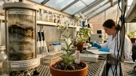 Petite fleur blanche de silène en laboratoire scientifique