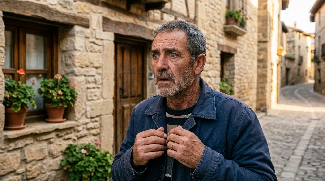 Habitant du village au visage bouleversé et choqué