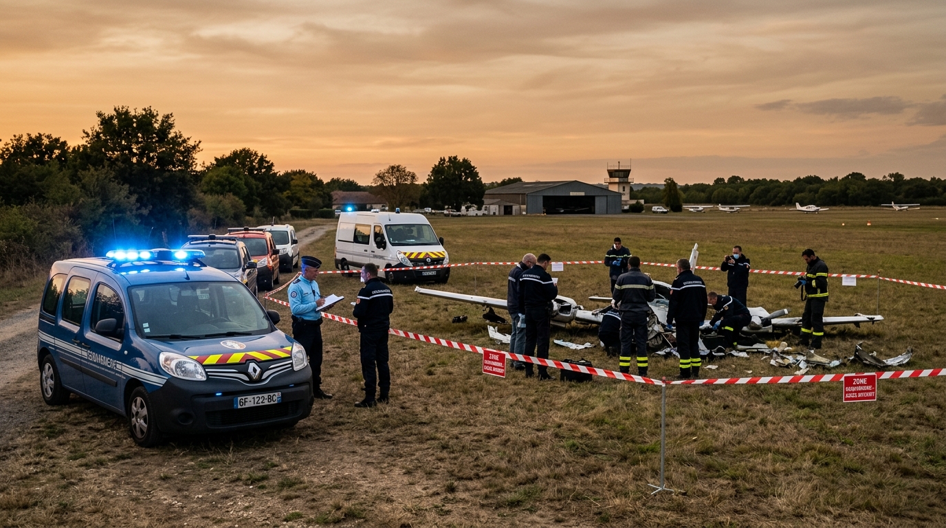 Zone d'enquête sécurisée près d'un aérodrome après un crash