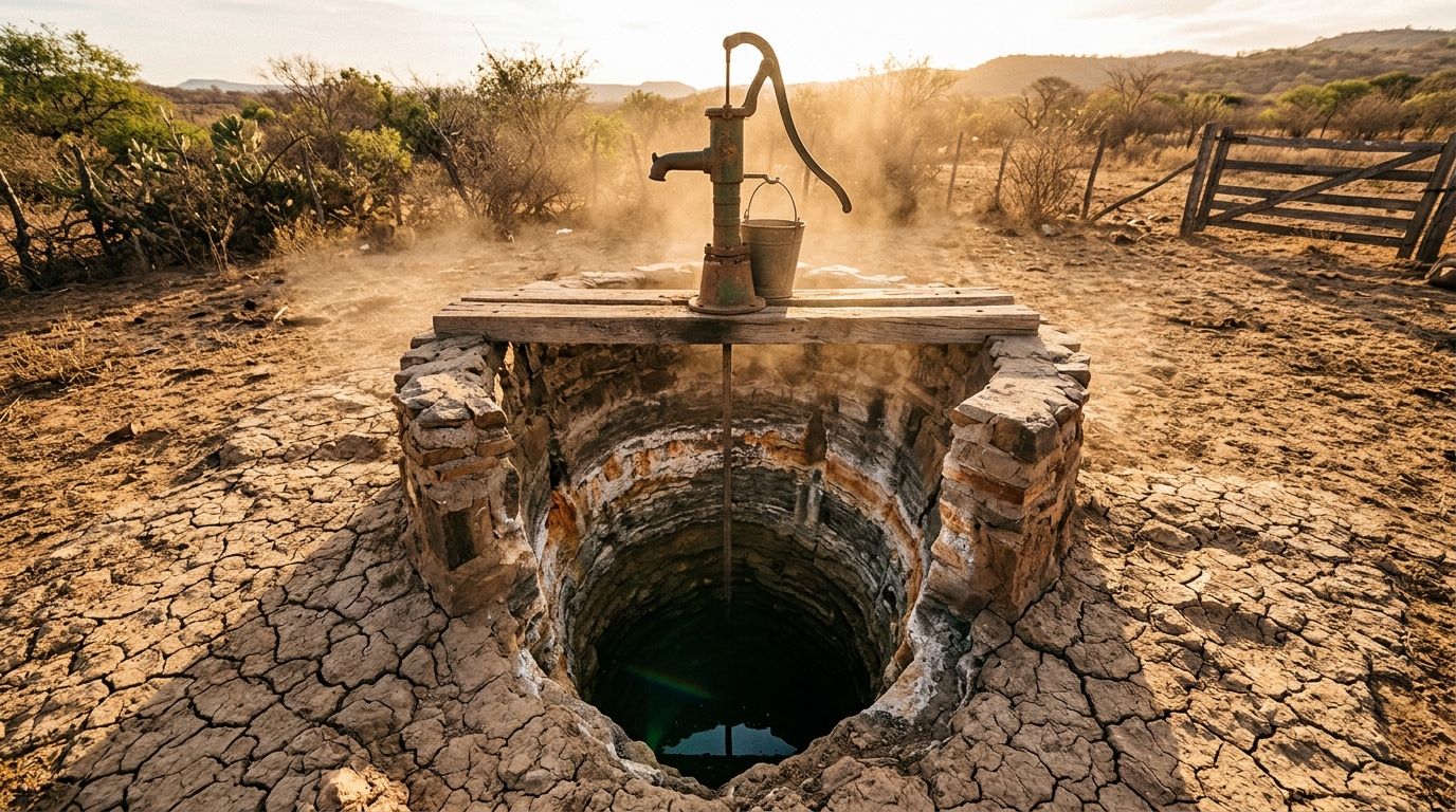 Puits souterrain asséché avec traces du niveau d'eau