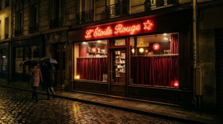 Façade d'un sex-shop parisien la nuit