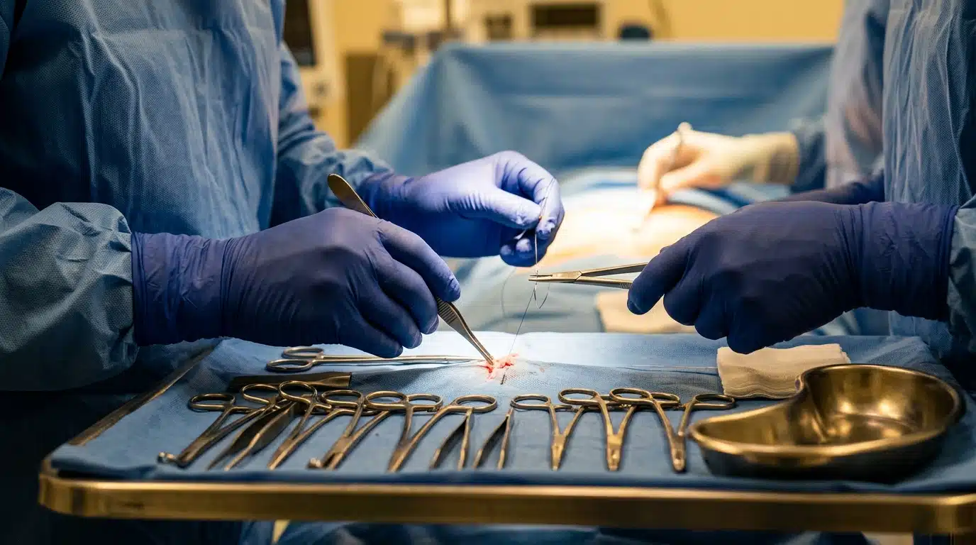 Instruments chirurgicaux utilisés lors d'une opération urologique