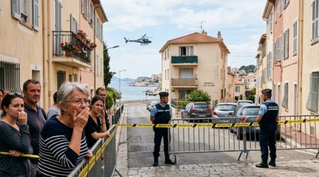 Rue avec cordon de sécurité policier à Palavas-les-Flots